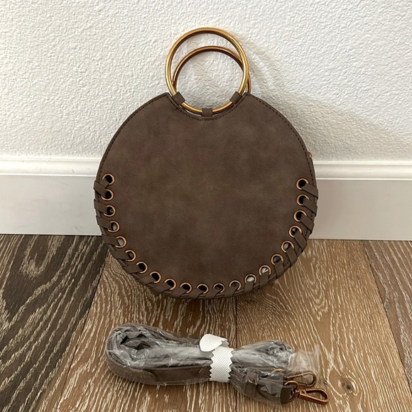 NEW! LULUS faux leather laced circle handbag W/ optional strap. - Picture 1 of 4